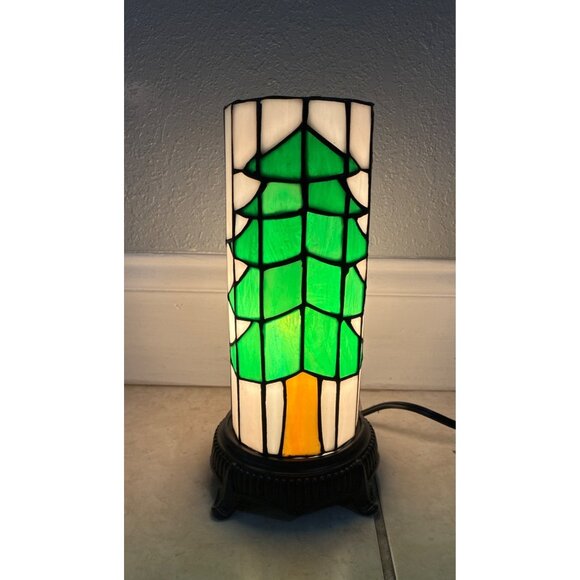 Tiffany Style XMAS Accent Table Lamp-Stained Glass Lamp Shade Column Lamp - Picture 1 of 8